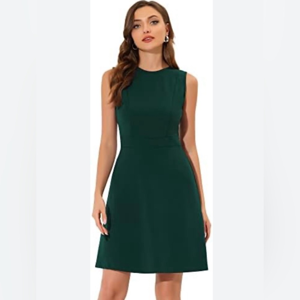 NWT Allegra K Dark Green Sleeveless Midi Dress